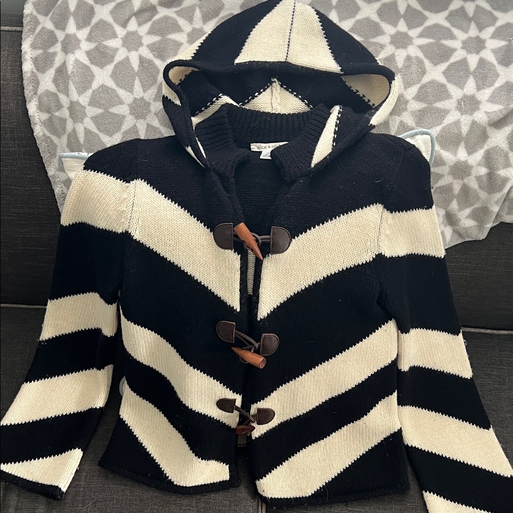 Alice + Olivia Black and Cream Toggle Cardigan
